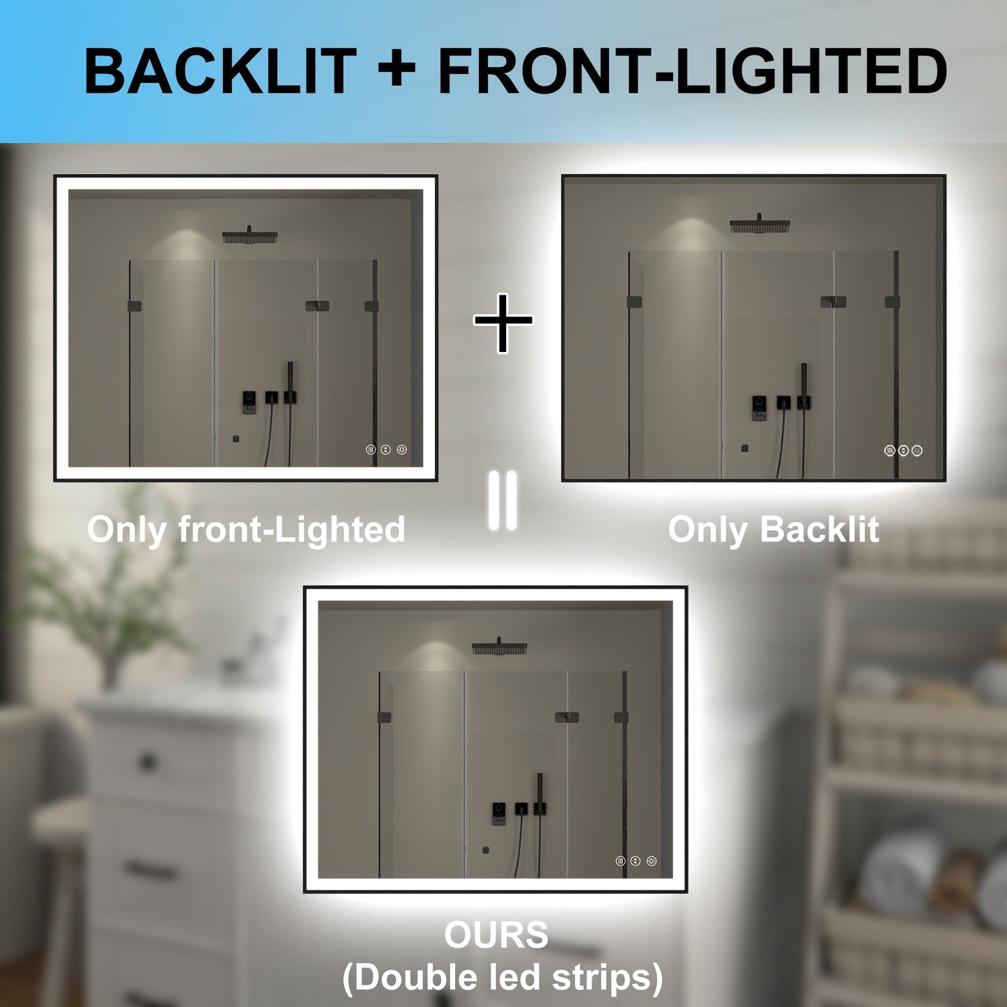 Apex-Noir 48"x32" Framed LED Lighted Bathroom Mirror