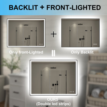 Apex-Noir 48"x36" Framed LED Lighted Bathroom Mirror