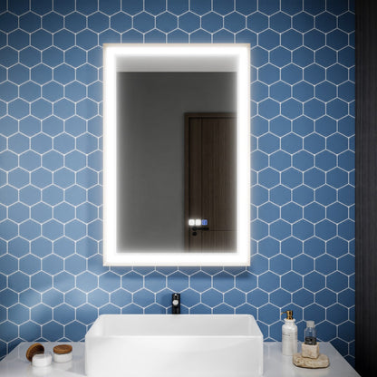 Verloar 22" W x 34" H Framed Lighted Bathroom Mirror,Dimmable,Anti Fog,Front-Lit Illumination,Brushed Nickel
