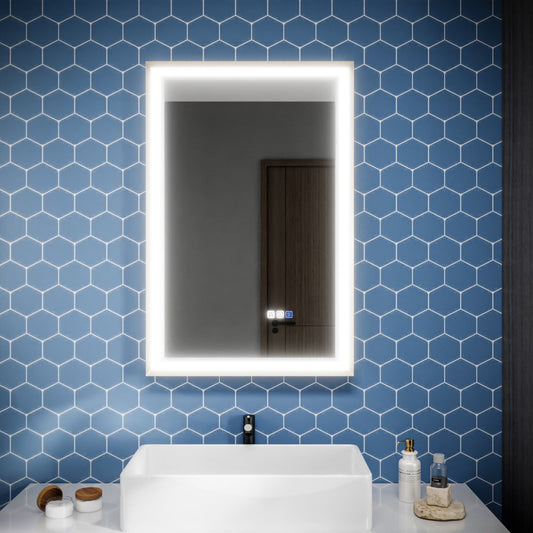 Verloar 22" W x 34" H Framed Lighted Bathroom Mirror,Dimmable,Anti Fog,Front-Lit Illumination,Brushed Nickel