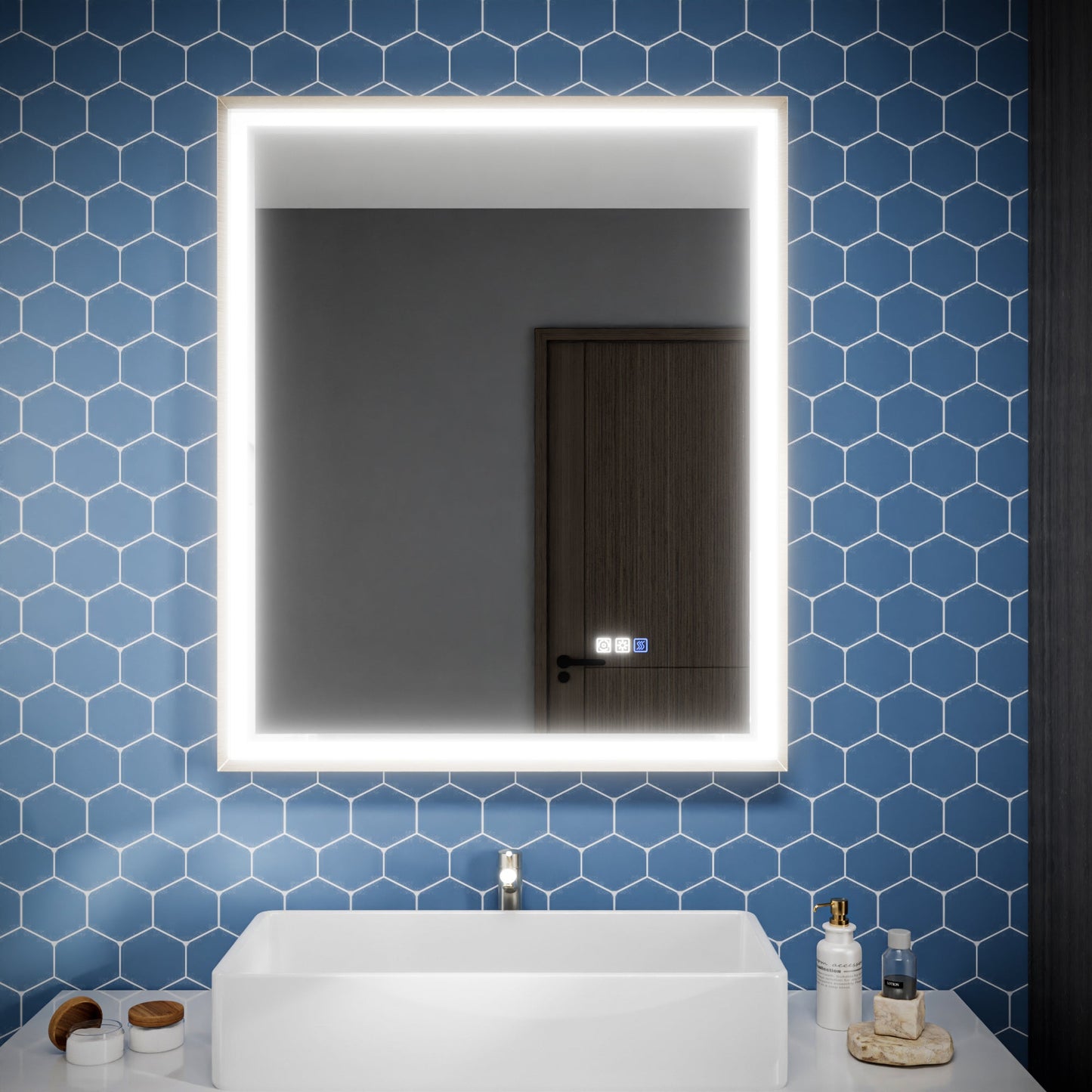 Verloar 30" W x 36" H Framed Lighted Bathroom Mirror,Dimmable,Anti Fog,Front-Lit Illumination,Brushed Nickel