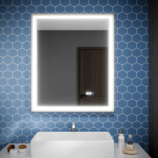 Verloar 30" W x 36" H Framed Lighted Bathroom Mirror,Dimmable,Anti Fog,Front-Lit Illumination,Brushed Nickel