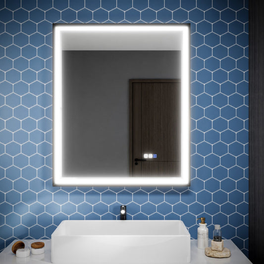 Verloar 30" W x 36" H Framed Lighted Bathroom Mirror,Dimmable,Anti Fog,Front-Lit Illumination,Matte Black