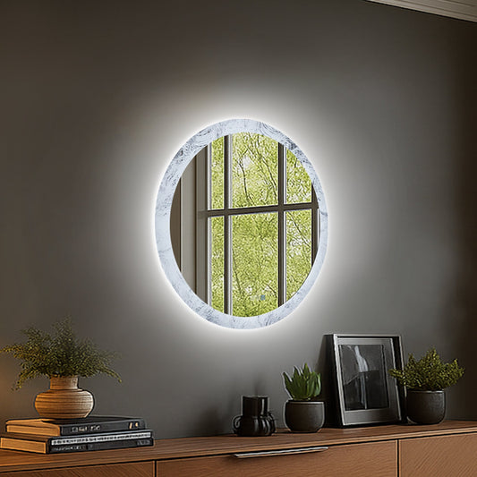 Glacy Series 36" x 36" Round LED Bathroom Mirror �C Ice Textures Edge, Smart Dimming, Defogger, ETL Certified - ExBriteUSA