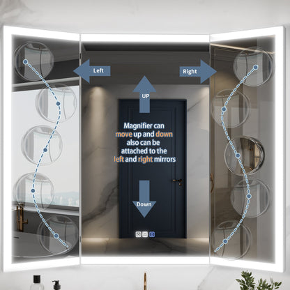 TriFold 48" W x 36" H LED Lighted Three Ways Bathroom Mirror, Front & Back Lighting, with Movable Magnifying Mirror - ExBriteUSA