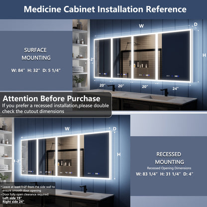 Medicine cabinet installation reference with dimensions and mounting options.