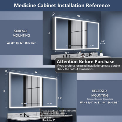 Rim 60" W x 32" H Lighted Medicine Cabinet Recessed or Surface LED Medicine Cabinet with Outlets & USBs