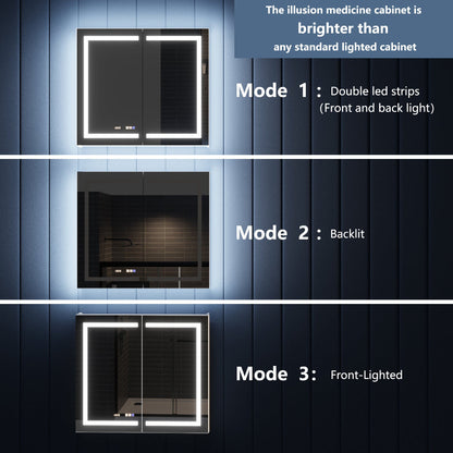 Illusion-B 24" x 32" Lighted Medicine Cabinets with Magnifiers, Front and Back Light, Left Hinge
