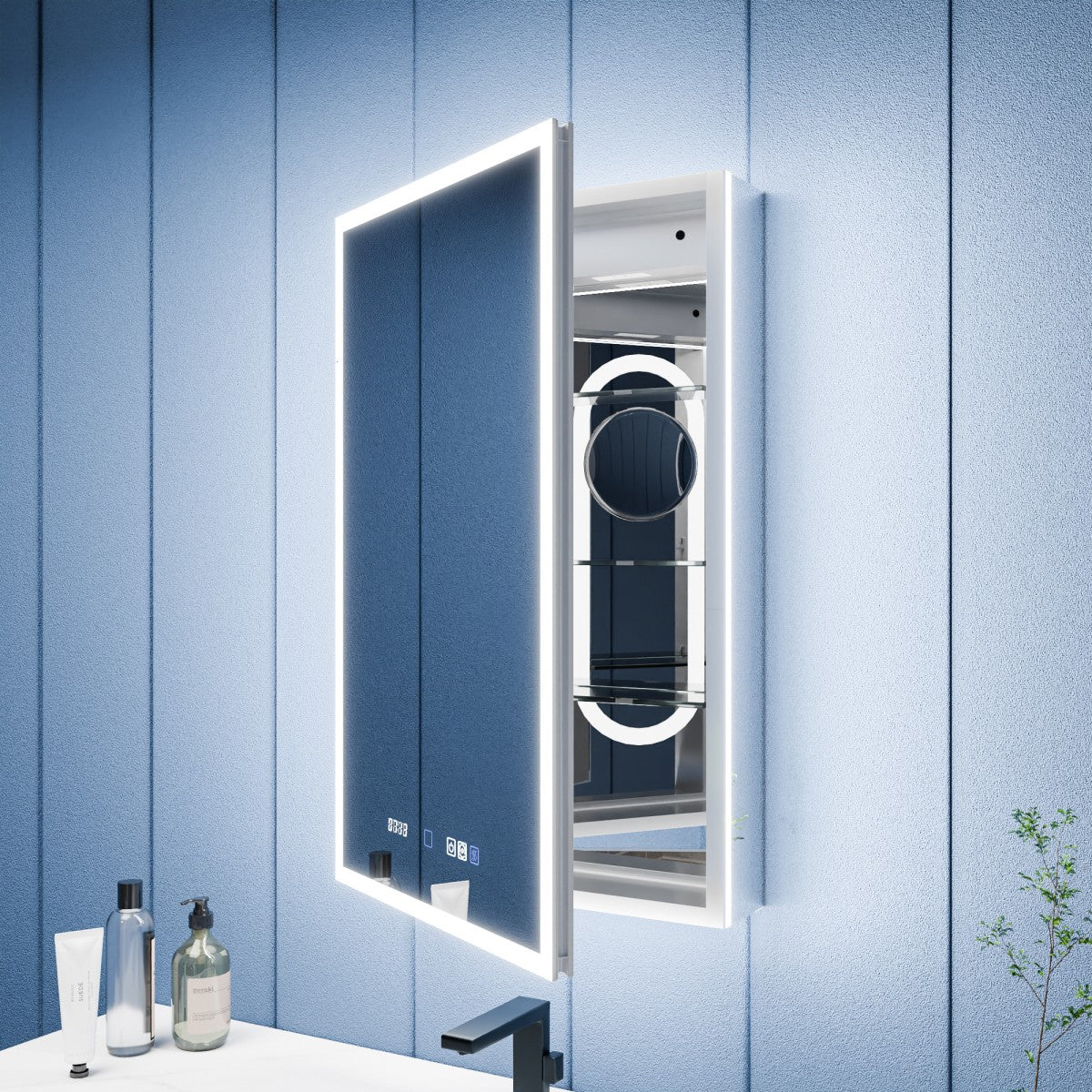Illusion 24" x 36" Medicine Cabinet with Mirror Led,Front and Back Light,Hinge on Left