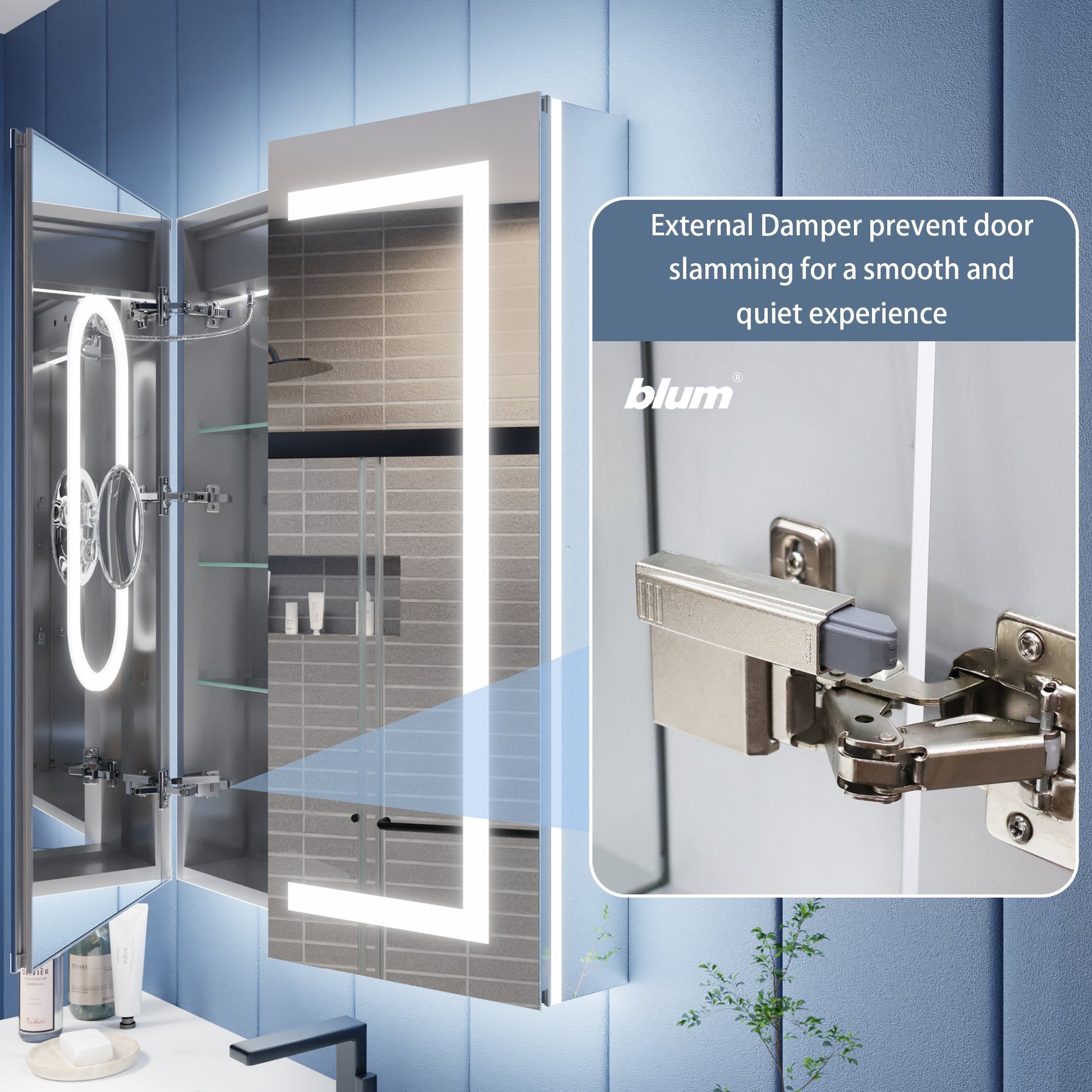 Illusion-B 30" x 36" LED Lighted Inset Mirrored Medicine Cabinet with Magnifiers Front and Back Light - ExBriteUSA