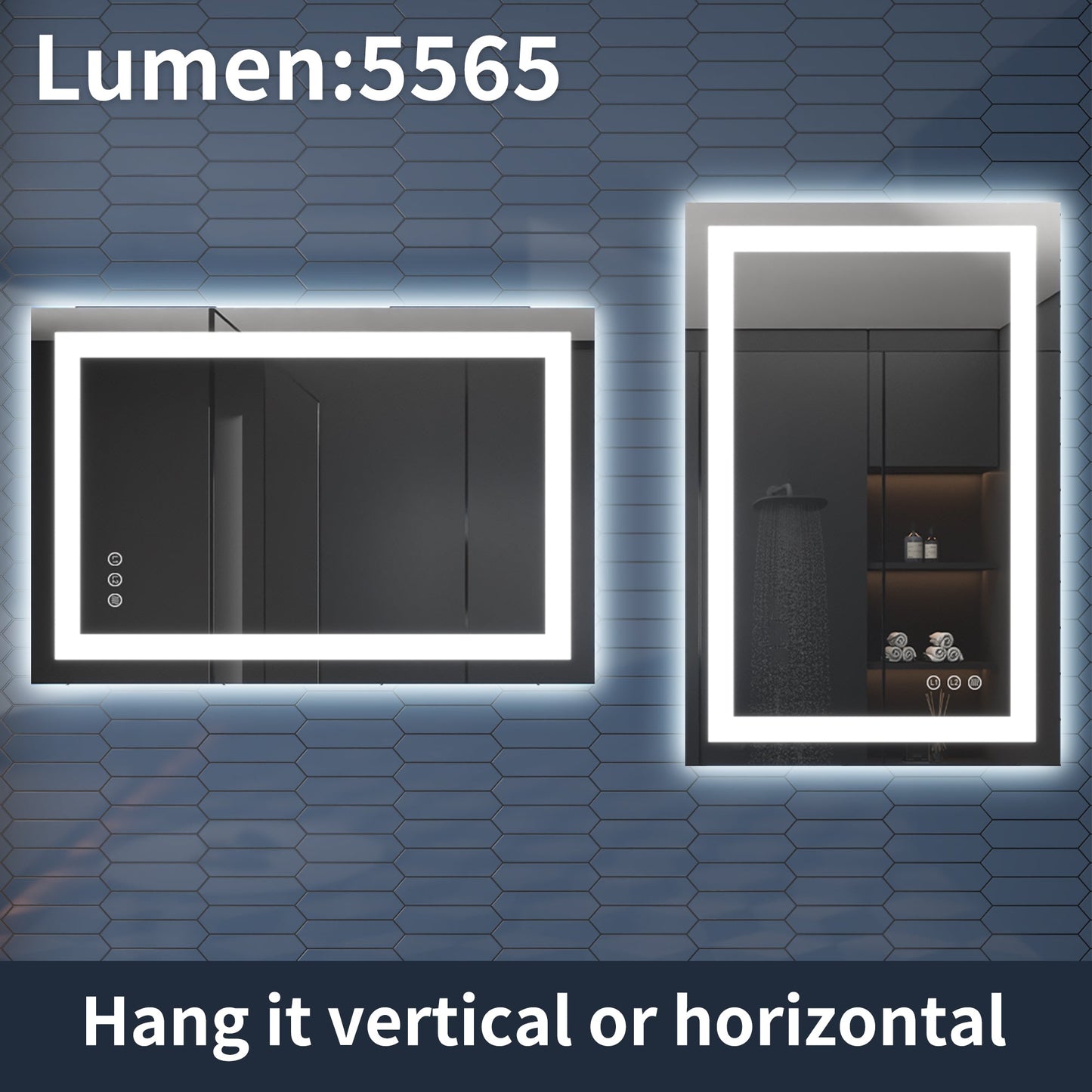 Apex-T 24" W x 36" H Lighted Bathroom Large Light Led Mirror,Anti Fog,Dimmable,Three Lighting Modes