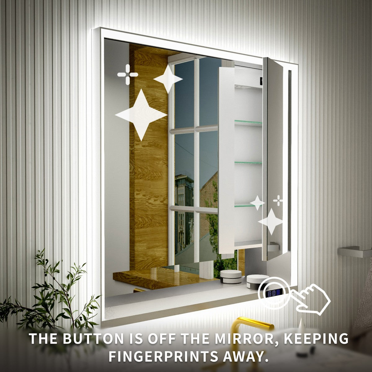 Ample 36" W x 36" H Wall Mounted Bathroom Medicine Cabinets with LED Light, Mirror, and Shelves for Recessed or Surface Mount