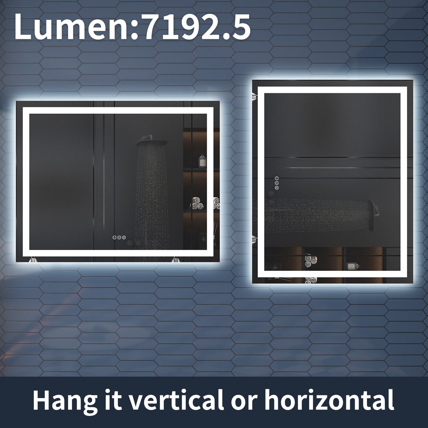 Apex-T 48" W x 36" H Lighted Bathroom Large Light Led Mirror,Anti Fog,Dimmable,Three Lighting Modes