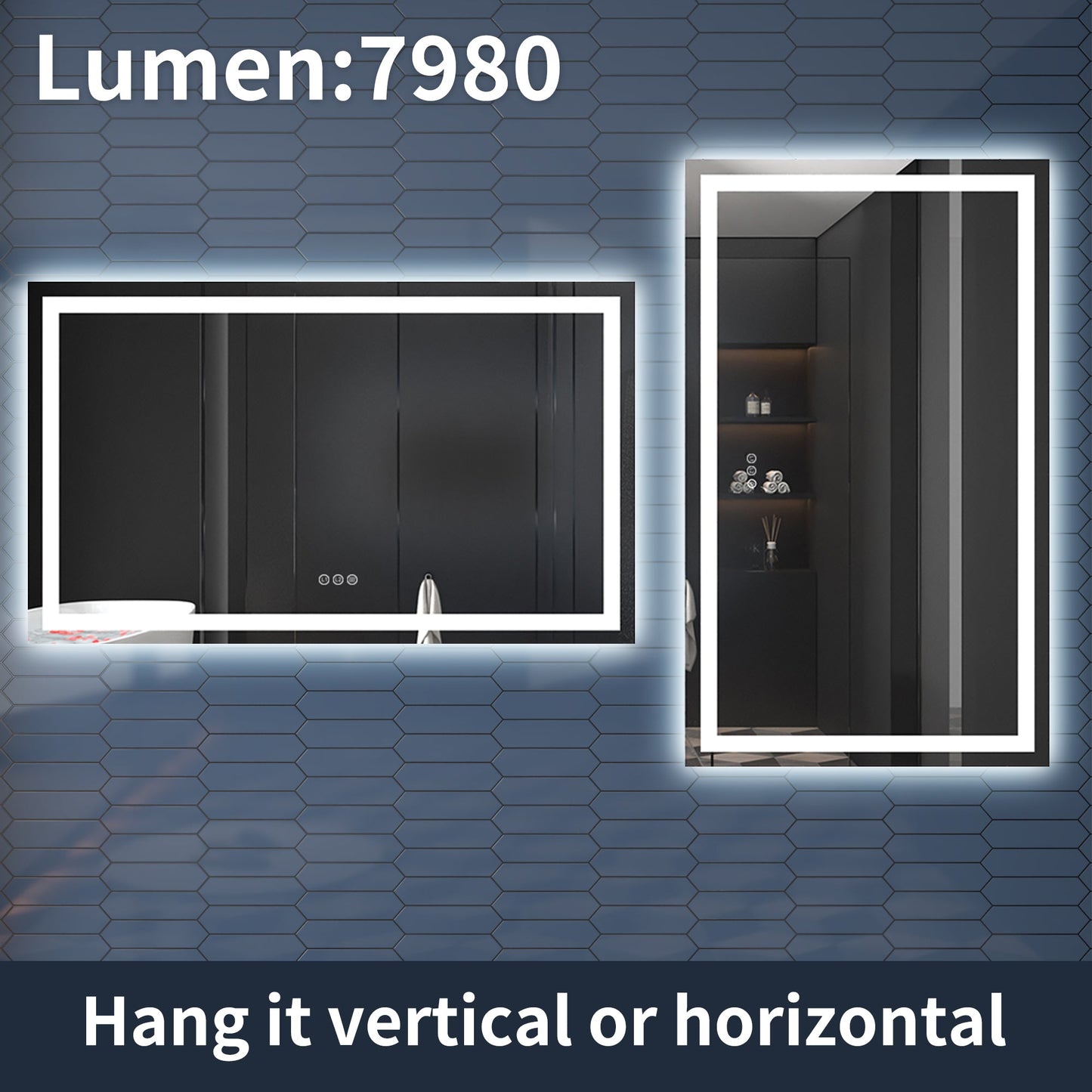 Apex-T 55" W x 30" H Lighted Bathroom Large Light Led Mirror,Anti Fog,Dimmable,Three Lighting Modes