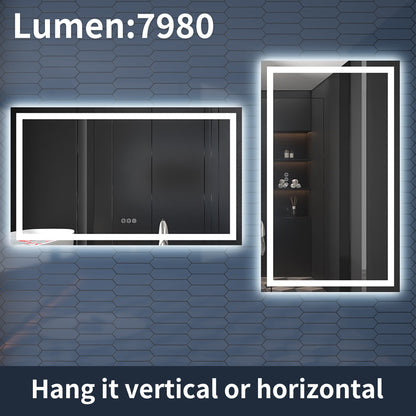 Apex-T 55" W x 30" H Lighted Bathroom Large Light Led Mirror,Anti Fog,Dimmable,Three Lighting Modes