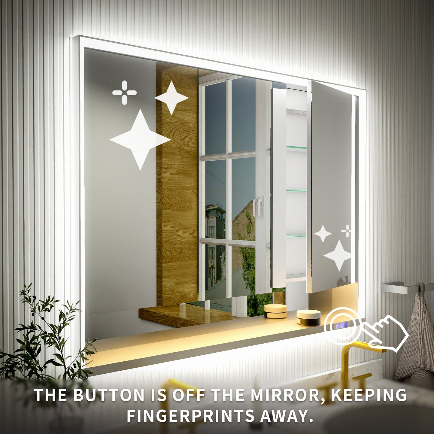 Ample 48" W x 36" H LED Lighted Chrome Medicine Cabinet with Mirror and Shelves for Bathroom Recessed or Surface Mount - ExBriteUSA