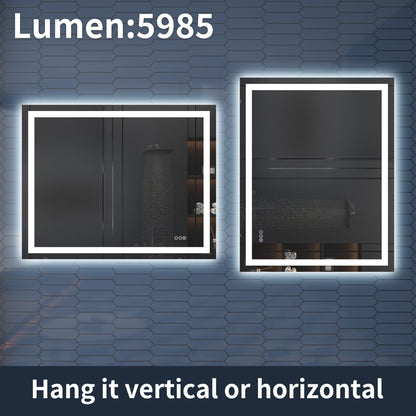 Apex-T 40" W x 32" H Lighted Bathroom Large Light Led Mirror,Anti Fog,Dimmable,Three Lighting Modes