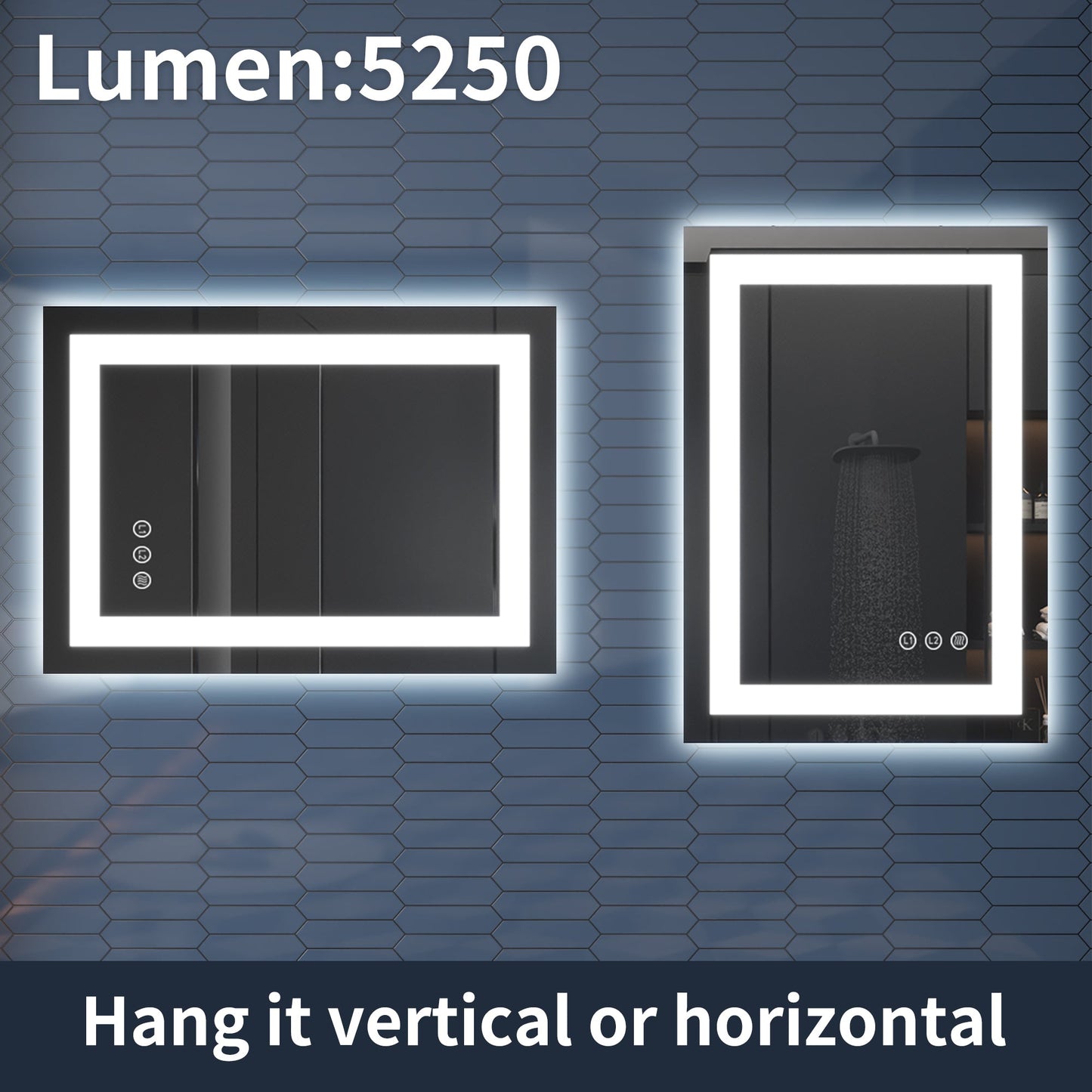 Apex-T 24" W x 32" H Lighted Bathroom Large Light Led Mirror,Anti Fog,Dimmable,Three Lighting Modes