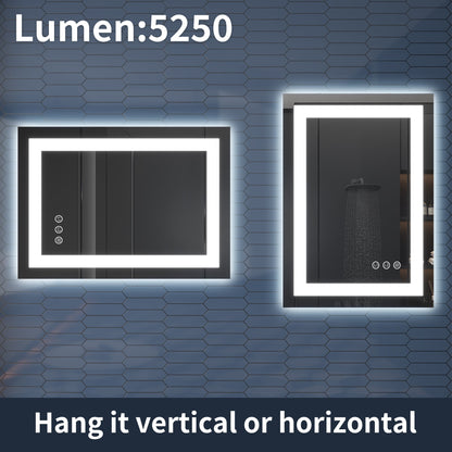 Apex-T 24" W x 32" H Lighted Bathroom Large Light Led Mirror,Anti Fog,Dimmable,Three Lighting Modes