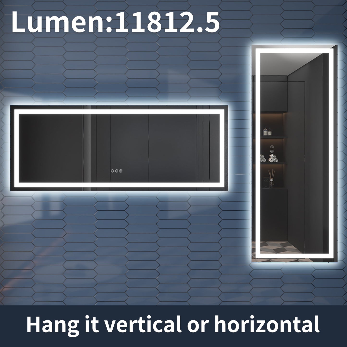 Apex-T 96" W x 36" H Lighted Bathroom Large Light Led Mirror,Anti Fog,Dimmable,Three Lighting Modes