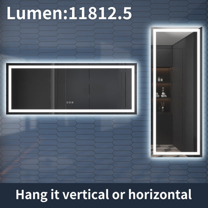 Apex-T 96" W x 36" H Lighted Bathroom Large Light Led Mirror,Anti Fog,Dimmable,Three Lighting Modes