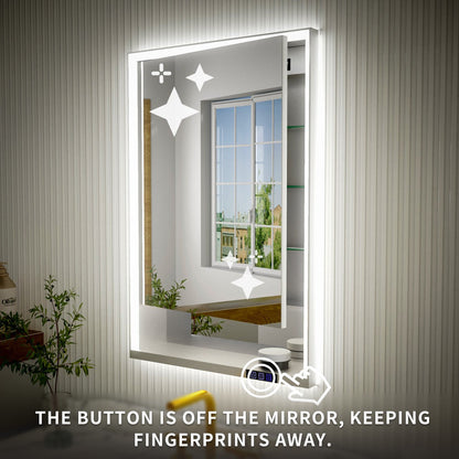 Ample 24" W x 36" H Recessed Medicine Cabinet with Mirror and Lights - Chrome Finish & Shelves for Bathroom