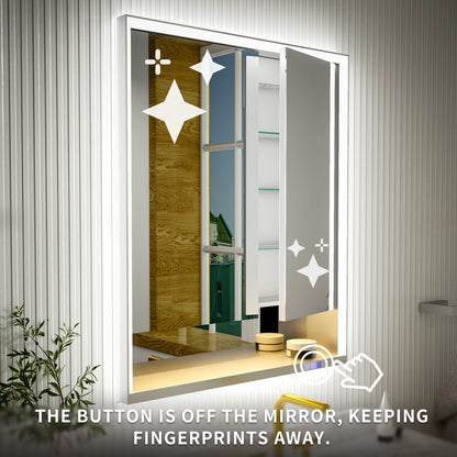 Ample 30" W x 36" H LED Lighted Chrome Medicine Cabinet with Mirror and Shelves for Bathroom Recessed or Surface Mount - ExBriteUSA