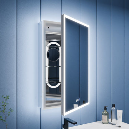 Illusion 24" x 32" LED Lighted Medicine Cabinet with Magnifiers Front and Back Light,Hinge on the Right