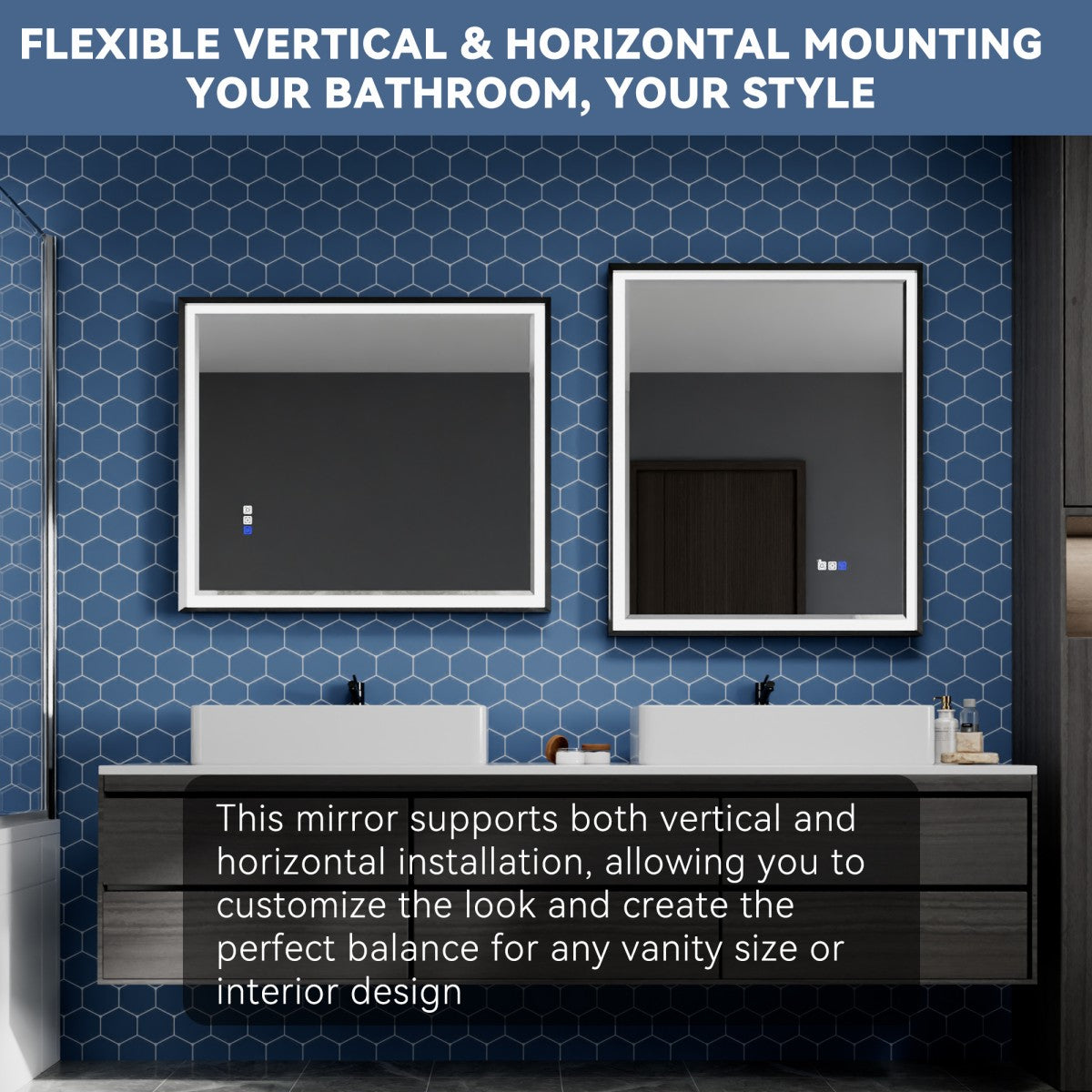 Verloar 30" W x 36" H Framed Lighted Bathroom Mirror,Dimmable,Anti Fog,Front-Lit Illumination,Matte Black