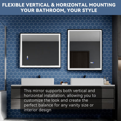 Verloar 30" W x 36" H Framed Lighted Bathroom Mirror,Dimmable,Anti Fog,Front-Lit Illumination,Matte Black