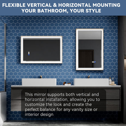 Verloar 22" W x 34" H Framed Lighted Bathroom Mirror,Dimmable,Anti Fog,Front-Lit Illumination,Brushed Nickel