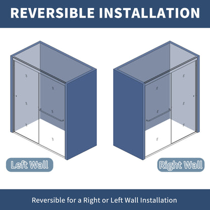 Glide Semi-Frameless Shower Door 56-60 in. W x 70 in. H Bypass Sliding Shower Enclosure,Brushed Nickel,Double Sliding Glass Bathroom Doors - ExBriteUSA