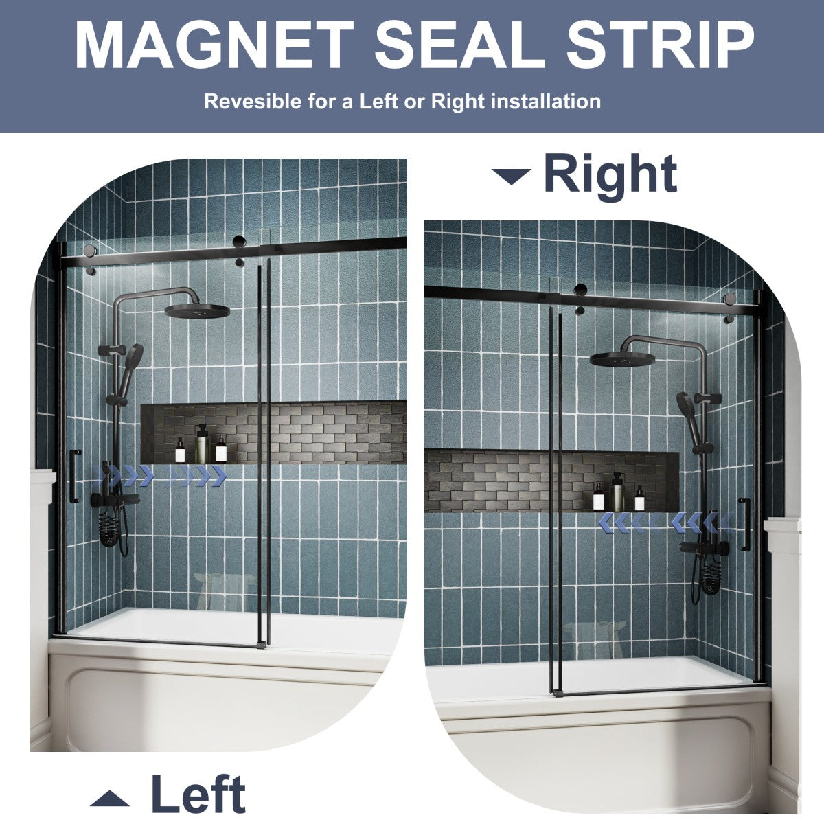 Zephyr 56-60" Semi-Frameless Single Sliding Tub Door,Matte Black,Bypass Bathtub Shower Tempered Glass Door with Explosion-Proof Film