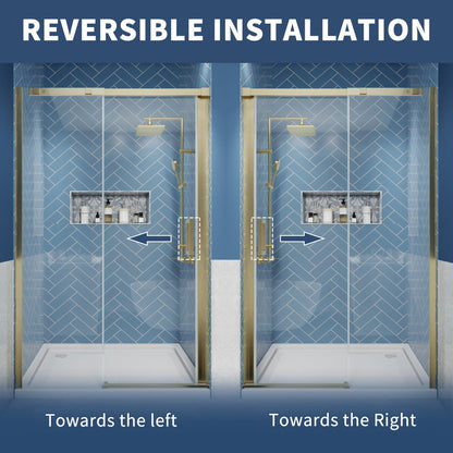 Lock Adjustable 44-48"W x 74"H Sliding Glass Shower Door with 8mm Clear Tempered Glass,Stainless Steel Hardware Brushed Gold,Rectangle Shower Door