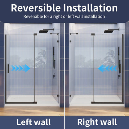 Flexi-L 50-54" W X 70" H Bathroom Glass Shower Doors,Semi-Frameless Matte Black,Tempered Glass Shower Door With Handle