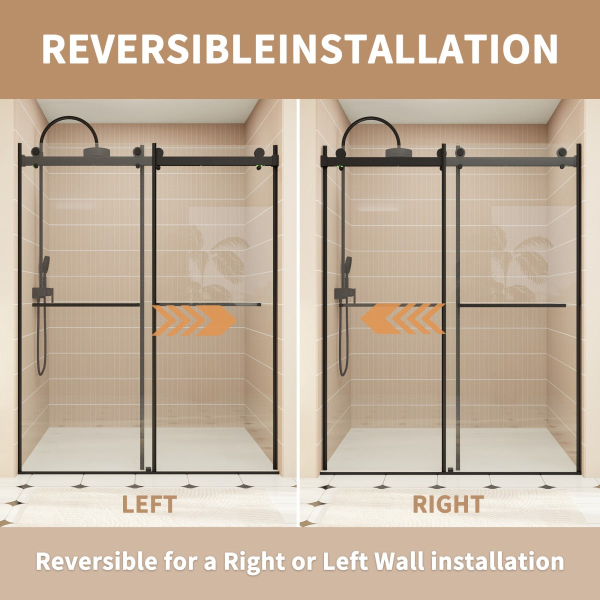ExRoll-P Allsumhome 56"-60"W x 76"H Frameless Double Sliding Shower Door,10mm Tempered Glass Shower Enclosure,Easy Clean Coat,Matte Black,Buffer