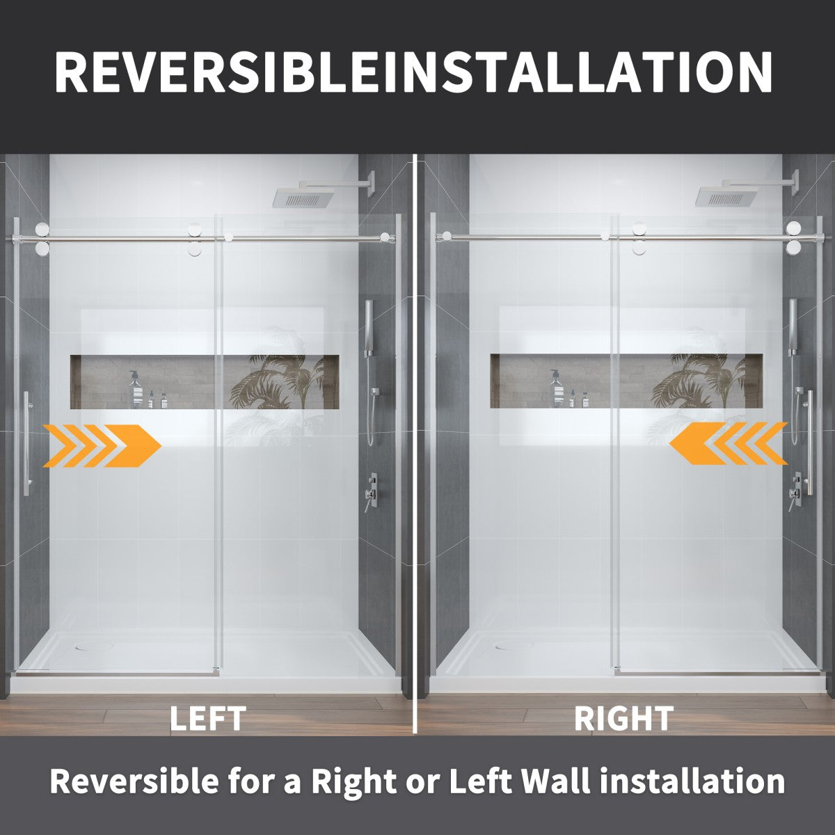 Anchor-H Allsumhome 56"-60"W x 76"H Frameless Sliding Shower Door,10mm Tempered Glass Shower Enclosure,Double Side Easy Clean Coat,Chrome,Buffer