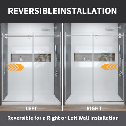 Anchor-H Allsumhome 56"-60"W x 76"H Frameless Sliding Shower Door,10mm Tempered Glass Shower Enclosure,Double Side Easy Clean Coat,Chrome,Buffer