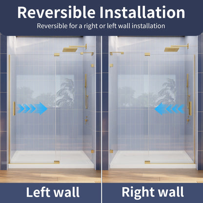 Flexi-L 50-54" W X 70" H Bathroom Glass Shower Doors,Semi-Frameless Brushed Gold,Tempered Glass Shower Door With Handle