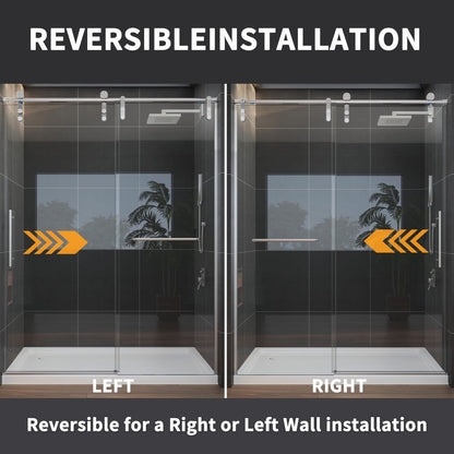 Anchor-B Allsumhome 56"-60"W x 76"H Frameless Sliding Shower Door,8mm Tempered Glass Shower Enclosure,Double Easy Clean Coat,Brushed Nickel,Buffer