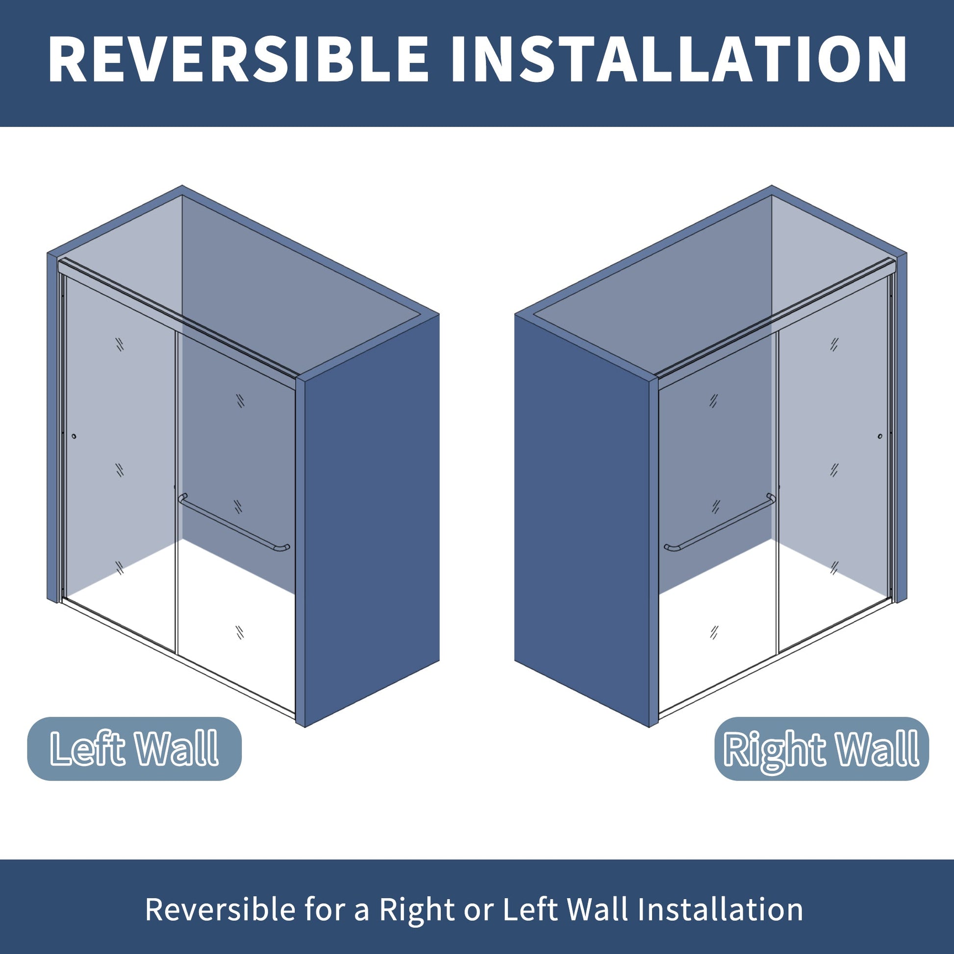 Glide-GR Semi-Frameless Shower Door 56-60 in. W x 70 in. H Bypass Sliding Shower Enclosure,Matte Black,Double Sliding Smoke Gray Glass - ExBriteUSA