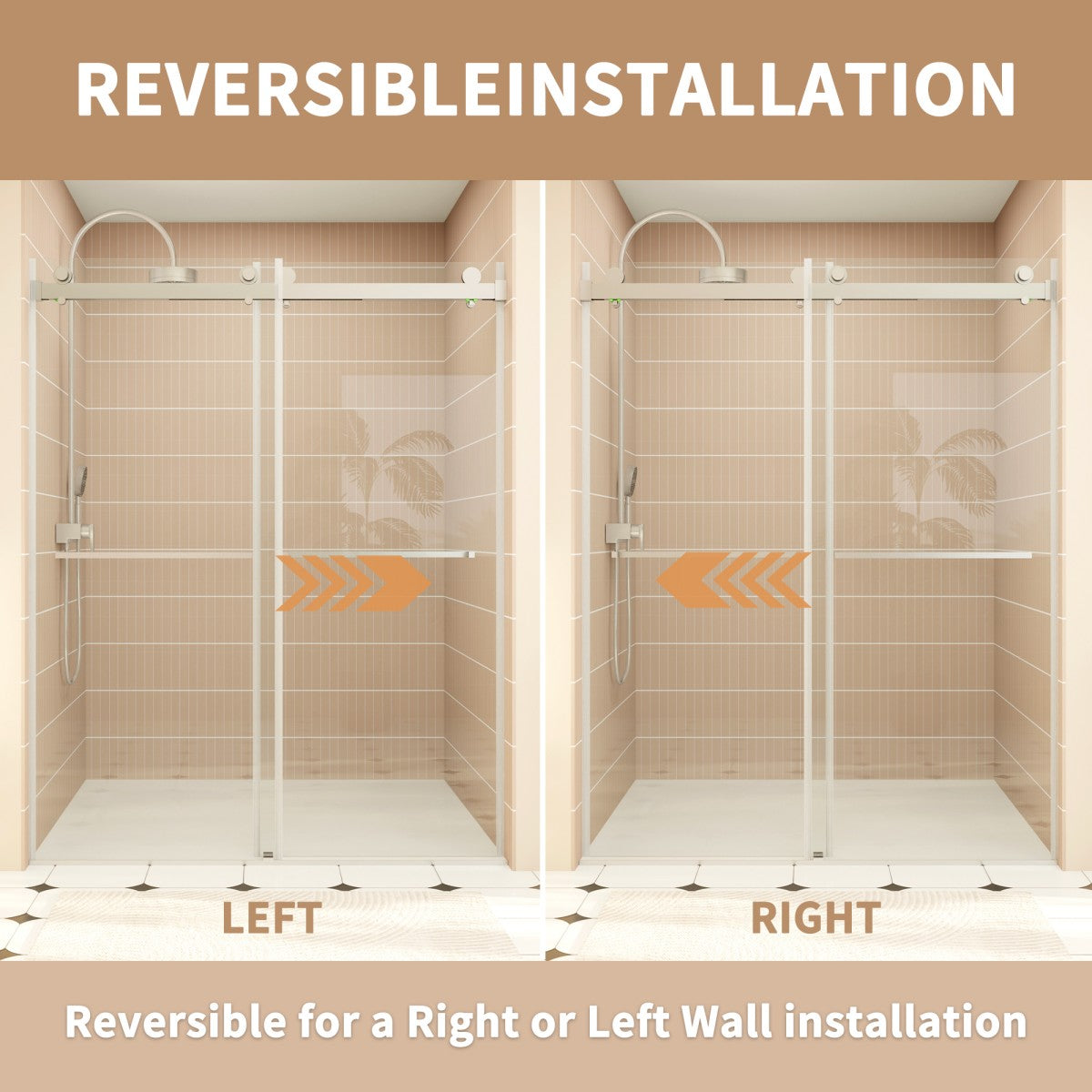 ExRoll-P Allsumhome 56"-60"W x 76"H Frameless Double Sliding Shower Door,10mm Tempered Glass Shower Enclosure,Easy Clean Coat,Brushed Nickel,Buffer