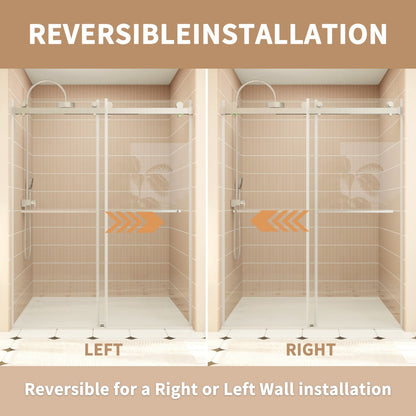 ExRoll-P Allsumhome 56"-60"W x 76"H Frameless Double Sliding Shower Door,10mm Tempered Glass Shower Enclosure,Easy Clean Coat,Brushed Nickel,Buffer