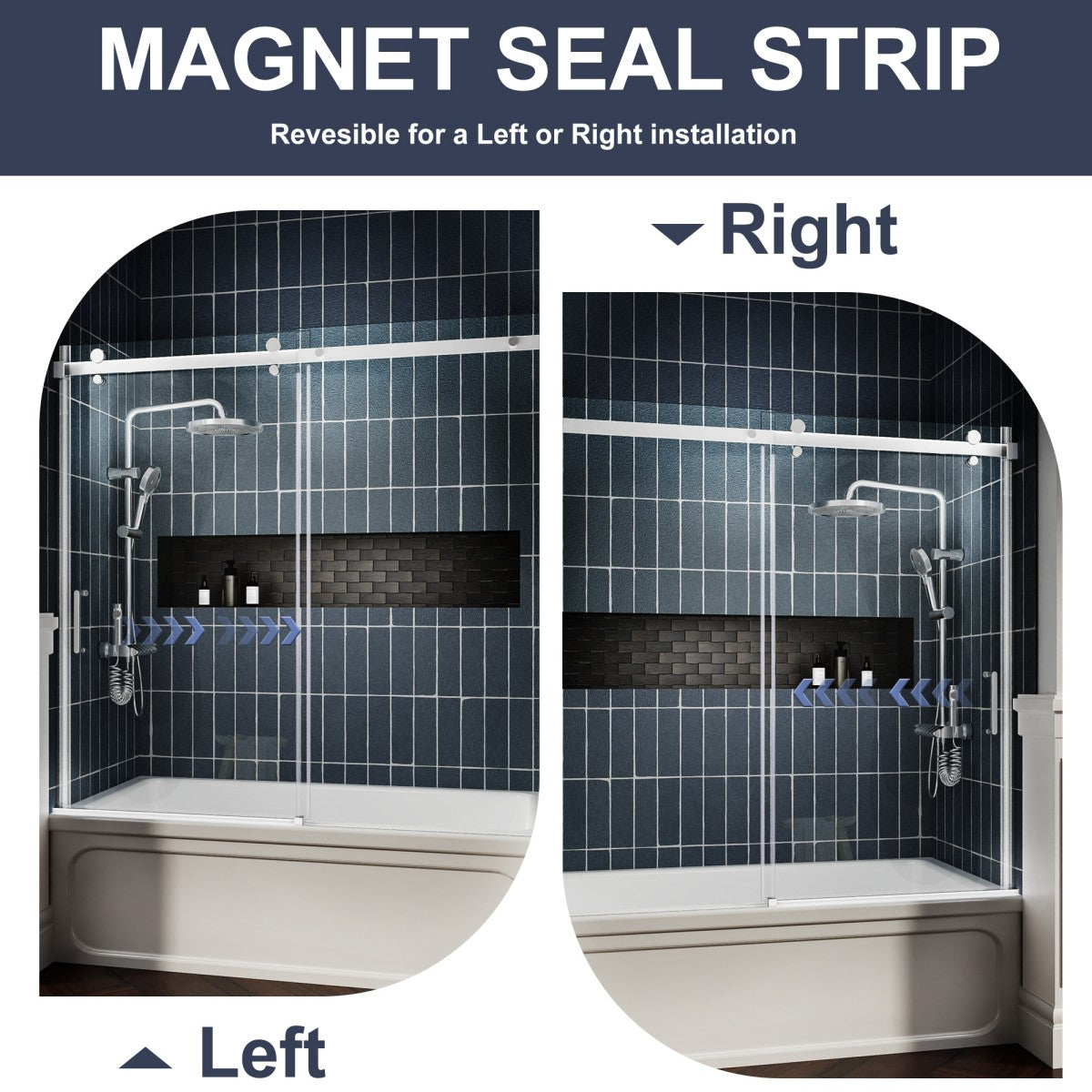 Zephyr 56-60" Semi-Frameless Single Sliding Tub Door,Chrome,Bypass Bathtub Shower Tempered Glass Door with Explosion-Proof Film