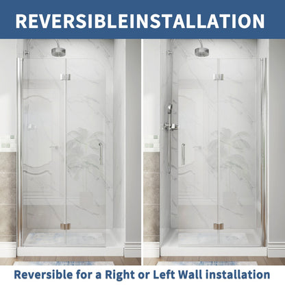 Adapt-E 34 in.W x 72 in.H Bifold Frameless Folding Glass Shower Doors,Chrome Finish,Pivot Swing Shower Doors,1/4 in.Fold Clear Glass