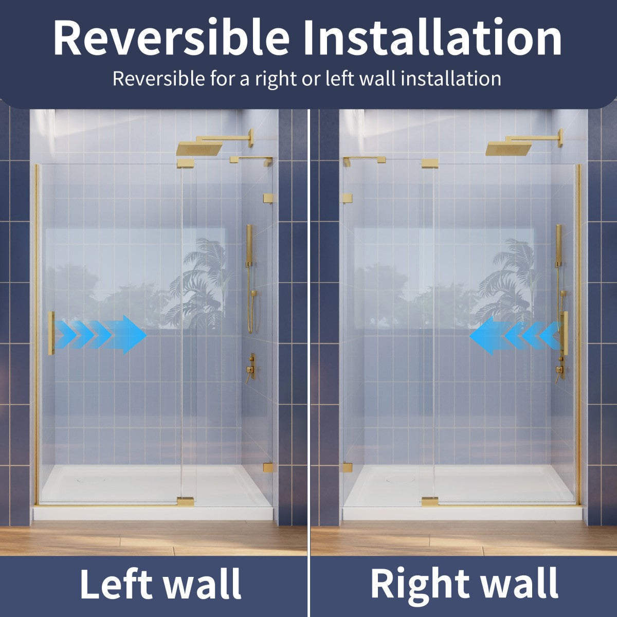Flexi-L 44-48" W X 70" H Bathroom Glass Shower Doors,Semi-Frameless Brushed Gold,Tempered Glass Shower Door With Handle