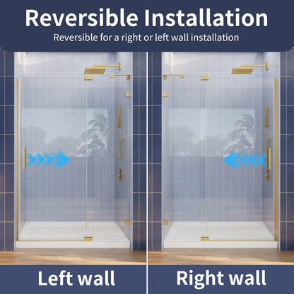 Flexi-L 44-48" W X 70" H Bathroom Glass Shower Doors,Semi-Frameless Brushed Gold,Tempered Glass Shower Door With Handle