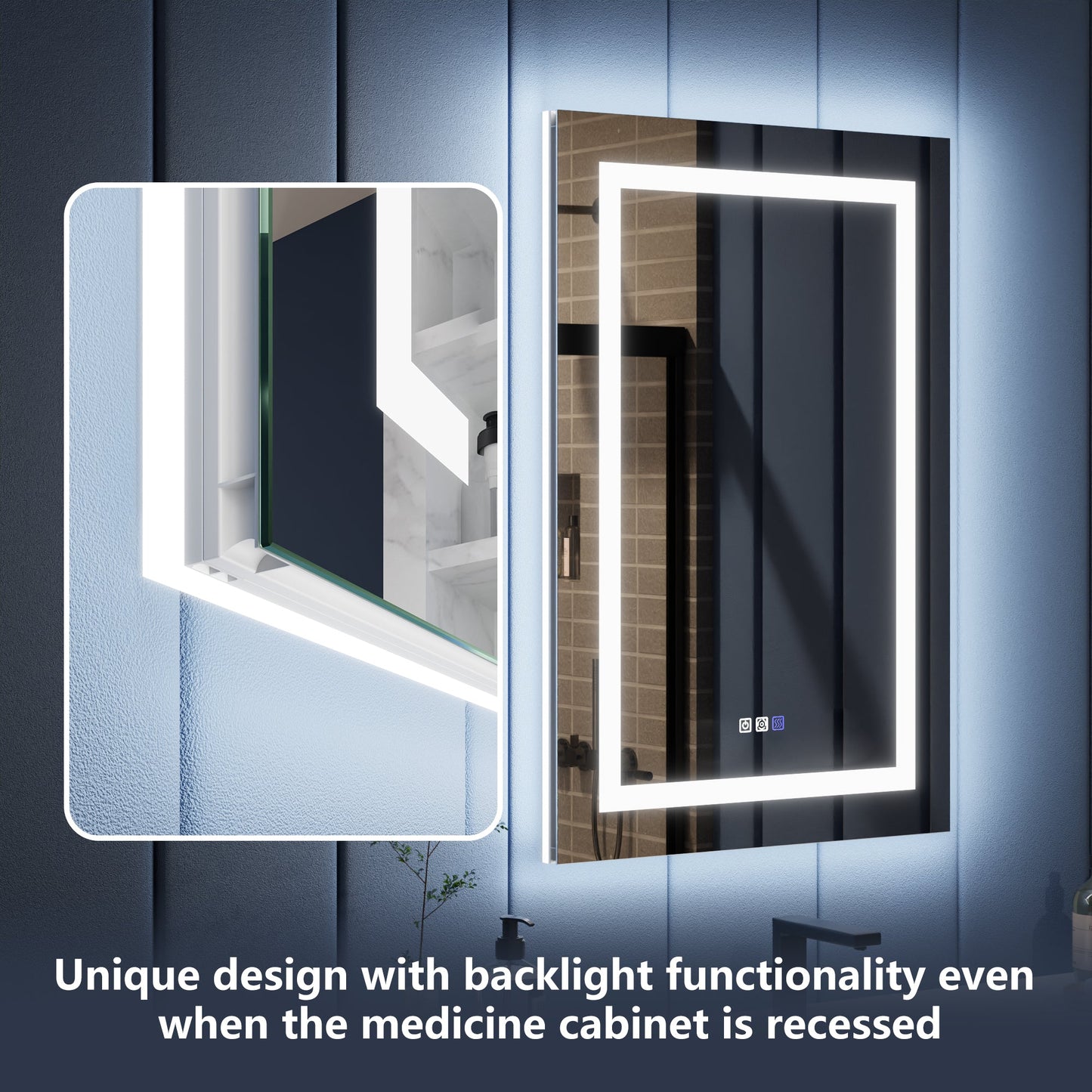 Illusion-B 24" x 36" LED Lighted Inset Mirrored Medicine Cabinet with Magnifiers Front and Back Light, Right Hinge