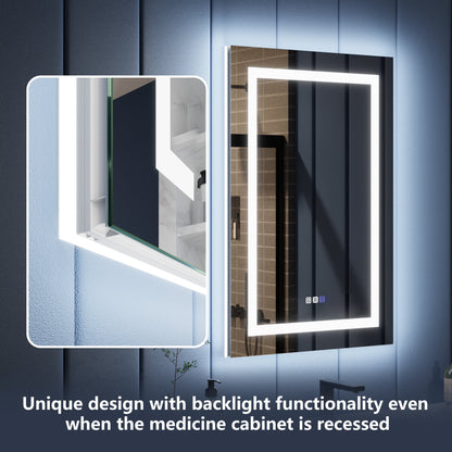 Illusion-B 24" x 36" LED Lighted Inset Mirrored Medicine Cabinet with Magnifiers Front and Back Light, Right Hinge