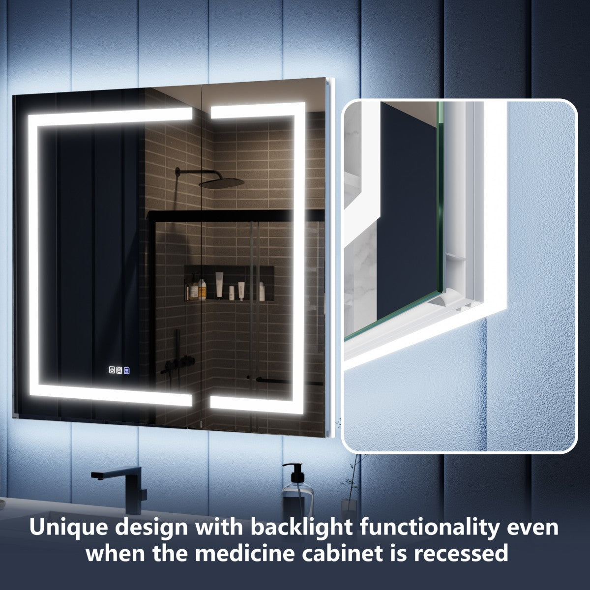 Illusion-B 42" x 36" LED Lighted Inset Mirrored Medicine Cabinet with Magnifiers Front and Back Light